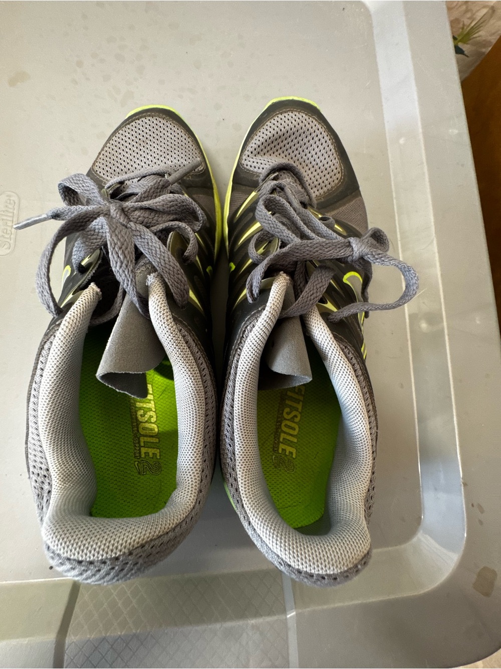 Women’s Nike  Athletic Sneakers, gray with Neon Green Accents size 8.5